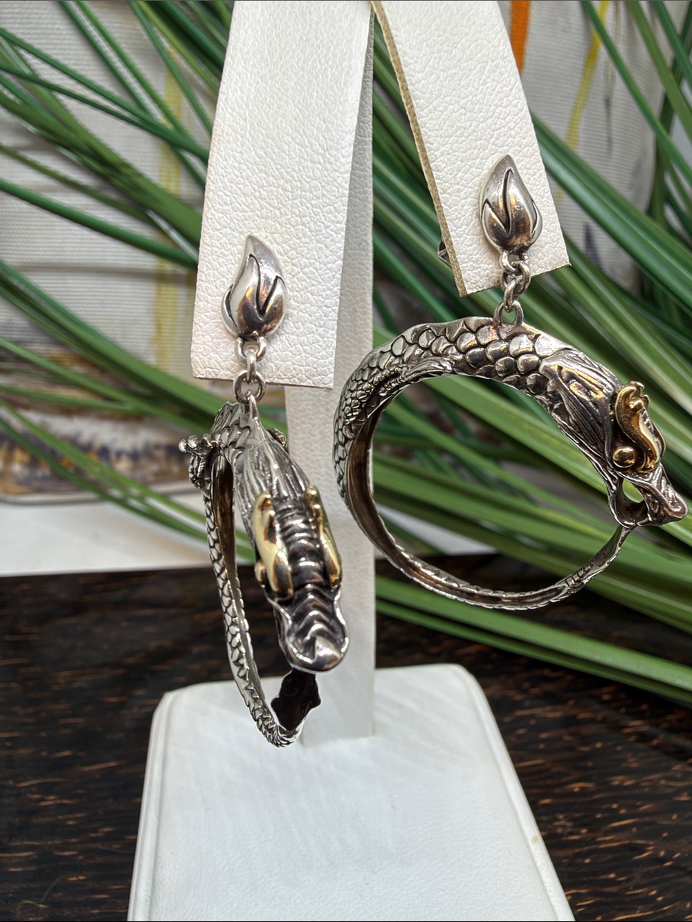 John Hardy Naga Dragon Silver 18K Hoop Earrings